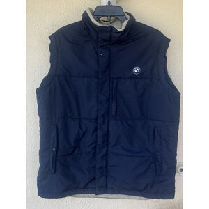 BMW Lifestyle Insulated Reversible Down Vest Navy Beige Zip Front Men’s Large
